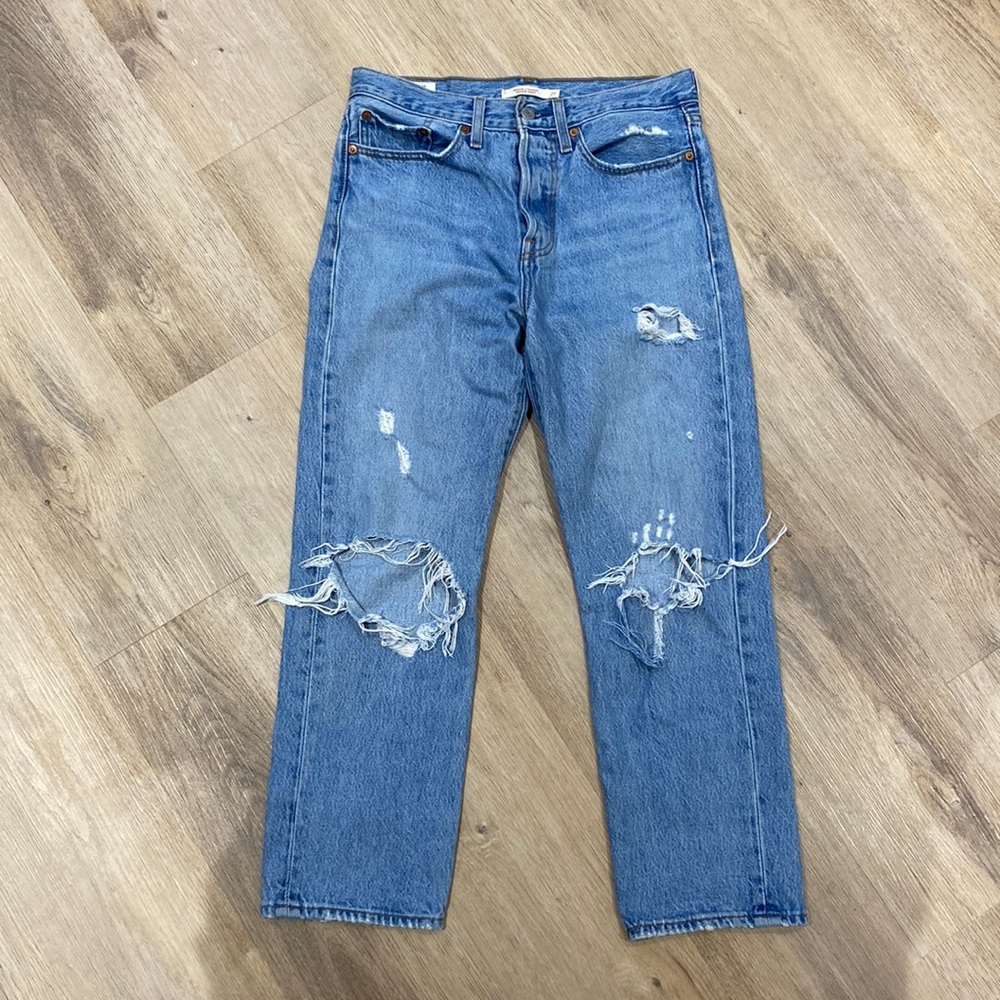 Levi's Women's Straight Leg Distressed Blue Jeans